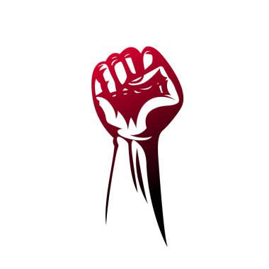 Poster, yükseltilmiş yumruk protesto etmek için düzenlenen protesto. Vektör çizim