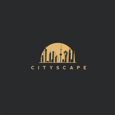 siyah arka plan ve tipografi vektör çizim ile altın cityscape.