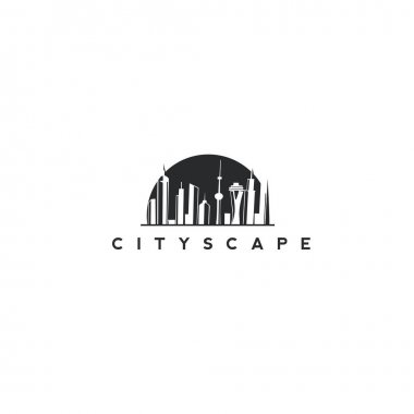 siyah ve beyaz city scape tipografi vektör çizim ile bina.