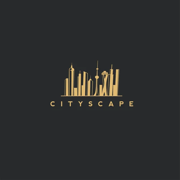 Şehir Kompozisyon Işareti Simge Logo Tipografi Vektör Çizim Ile Bina — Stok Vektör