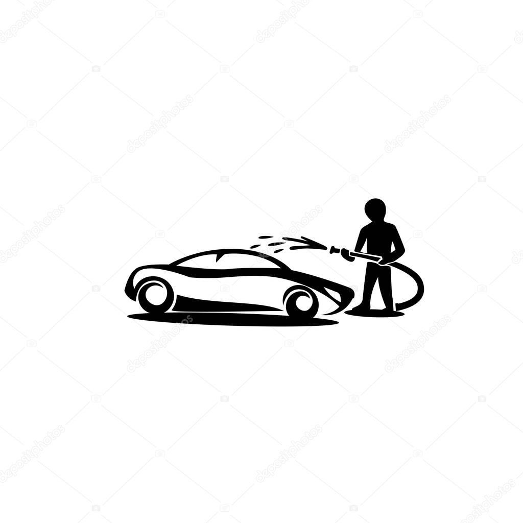 A person cleaning the car using the pipe on white background vector illustration design.