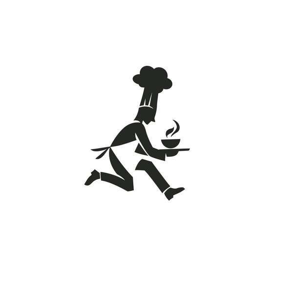 Black and white illustration of a chef's hat running.