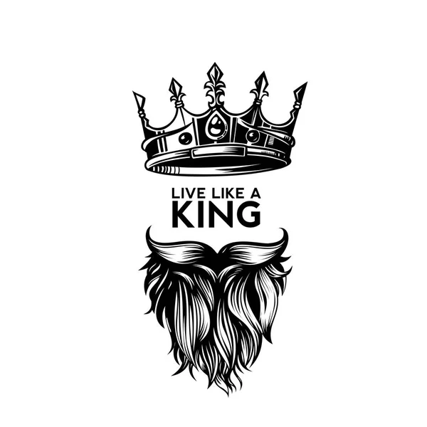 Rey corona, bigote y barba logotipo vector ilustración — Archivo Imágenes Vectoriales