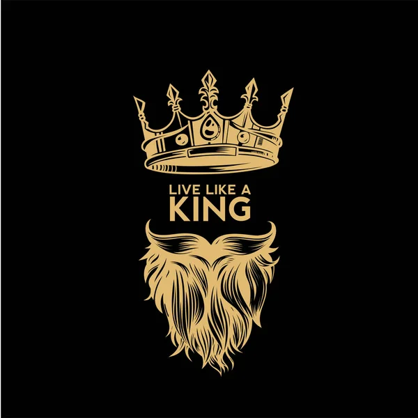 Golden logo of crown,mustache and beard vector illustration — Stock Vector