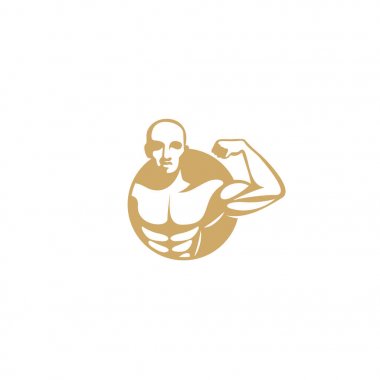 Altın kas adam logo vektör çizim.