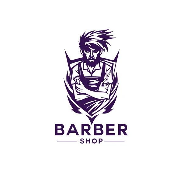 Barbería escudo logo vector ilustración . — Vector de stock