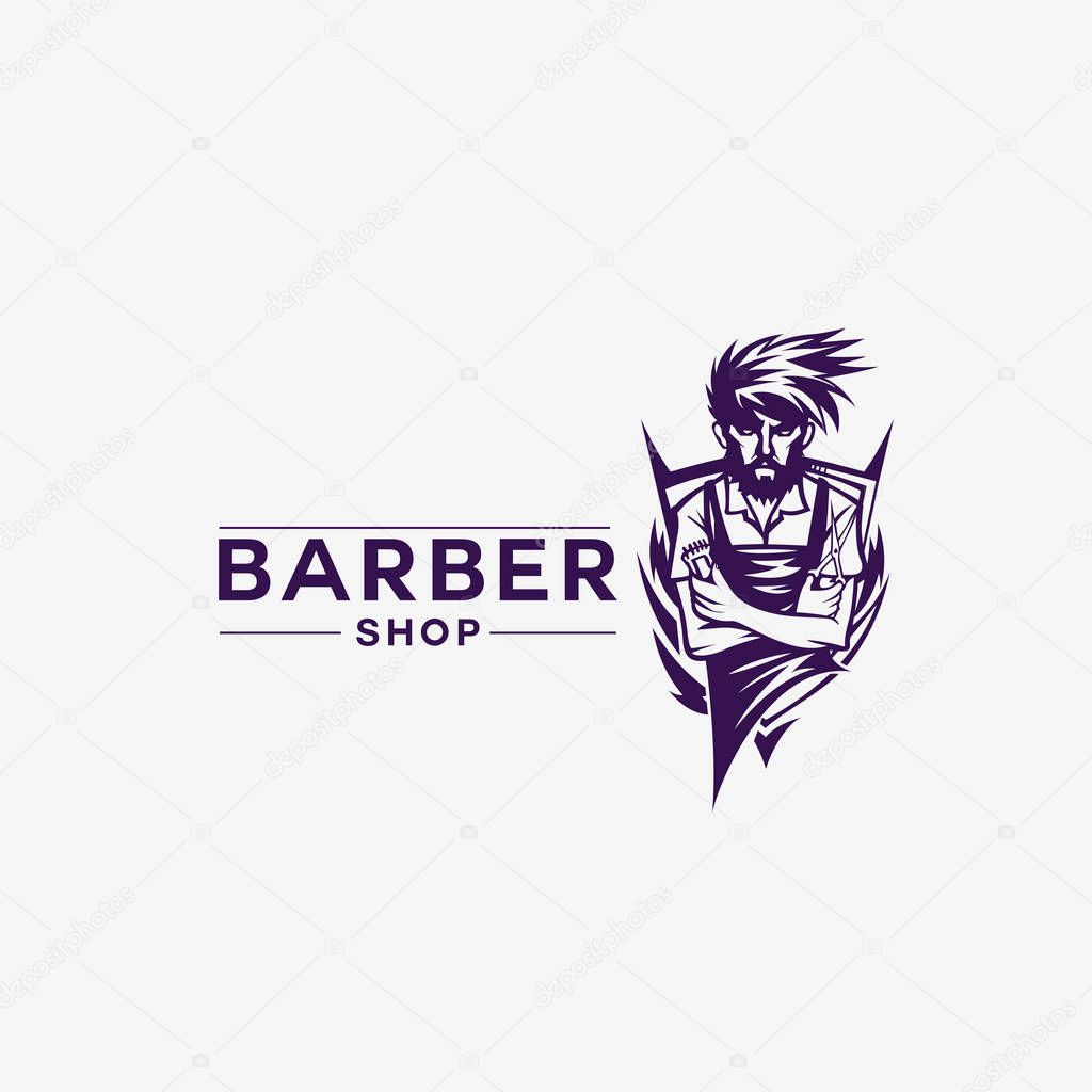 Vintage barber shop shield on white background with typography vector illustration design