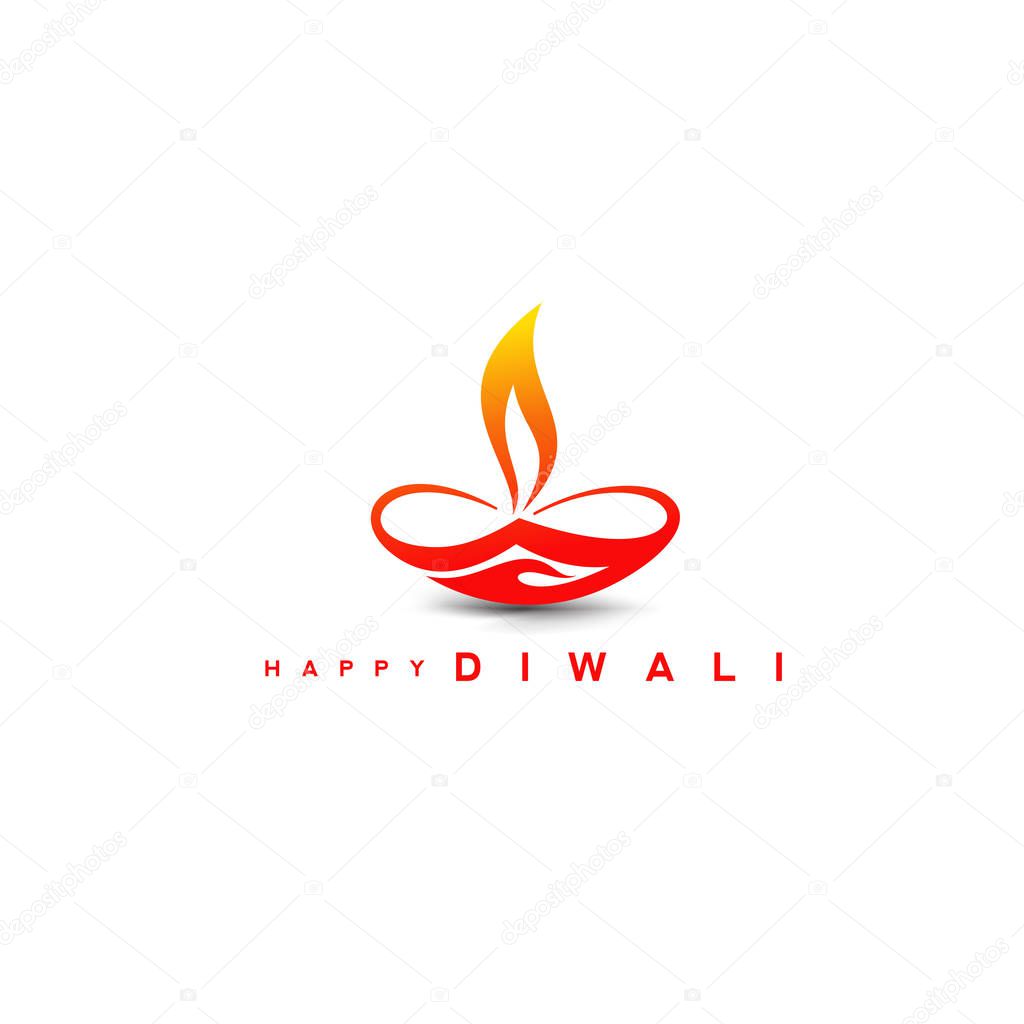 Handwritten lettering Happy Diwali on white background vector illustration.