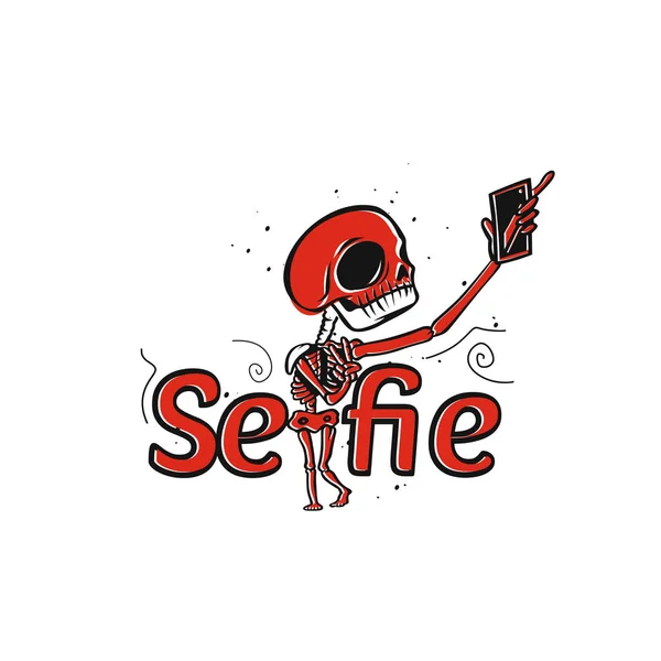 Esqueleto hipster tomar foto selfie teléfono inteligente vector ilustración diseño . — Vector de stock