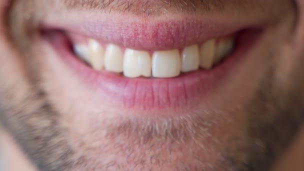 Close up of happy mans toothy smile — Stock Video