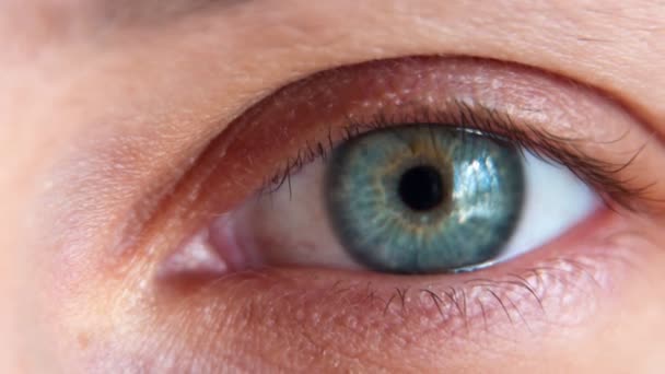 近视大眼美丽的蓝色虹膜自然美 — 图库视频影像