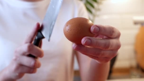 O ovo cai em carne picada em movimento lento cru — Vídeo de Stock