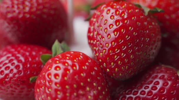 Ρίχνουμε γιαούρτι σε φράουλες σε αργή κίνηση. — Αρχείο Βίντεο