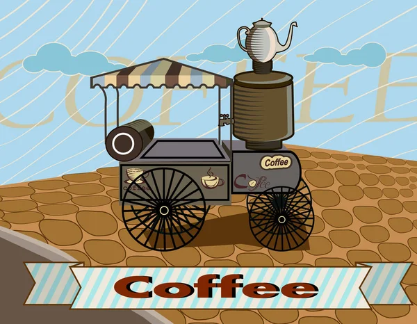 Coffee.Retro pancarta con una taza de café y coche — Archivo Imágenes Vectoriales