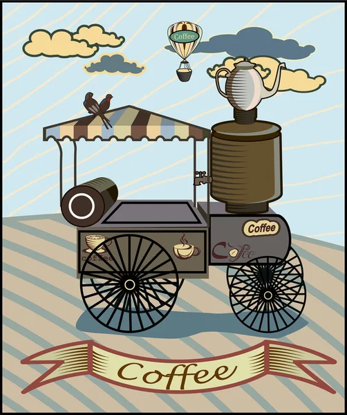 Coffee.Retro pancarta con una taza de café y coche — Archivo Imágenes Vectoriales