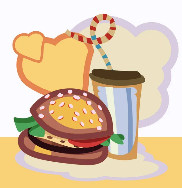 Illustrazione vettoriale della bevanda Burger con — Vettoriale Stock