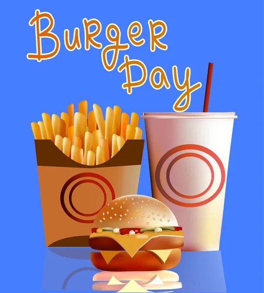 Vektorové ilustrace, banner, burger, hranolky, cola, rychlé občerstvení . — Stockový vektor