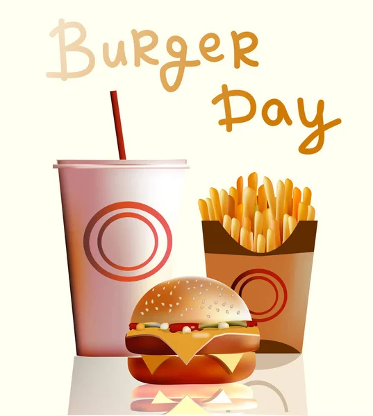 Vector illustration, banner, burger, fries, cola, fast food . — Stock Vector