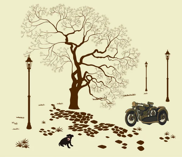 Векторная иллюстрация одиночества, собака в парке — стоковый вектор
