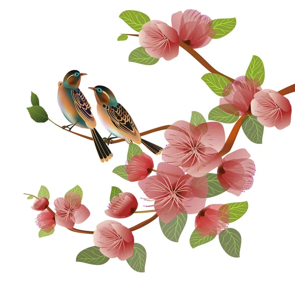 Фон природы с цветущей ветвью розовых цветов сакуры . — стоковый вектор