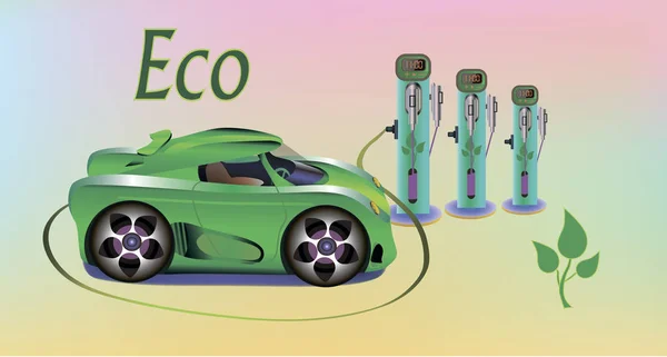 Repostaje de híbridos de batería de carga de coche eléctrico — Vector de stock