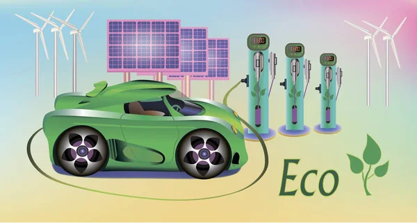 Ricarica auto elettrica ricarica ibridi batteria — Vettoriale Stock