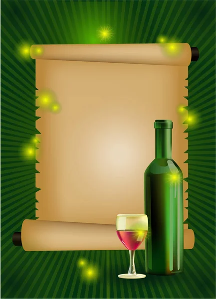 ベクトル図熟したブドウ ワイン グラス ボトル — ストックベクタ