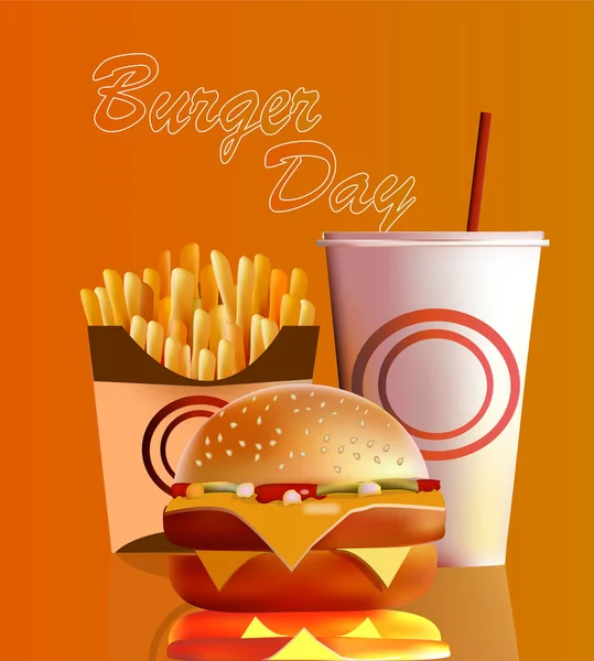 Vector illustration, banner, burger, fries, cola, fast food . — Stock Vector