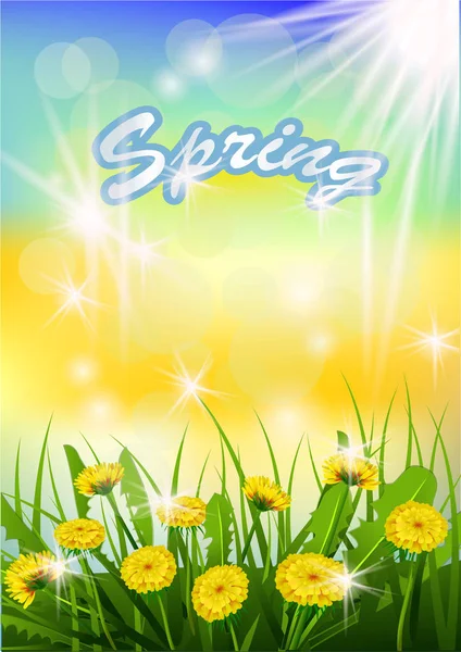 Векторная Иллюстрация Springtime Заднем Плане Весенними Цветами Одуванчики — стоковый вектор