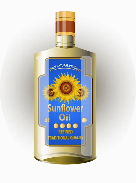 Etichetta Vettoriale Olio Girasole Raffinato Con Girasole — Vettoriale Stock