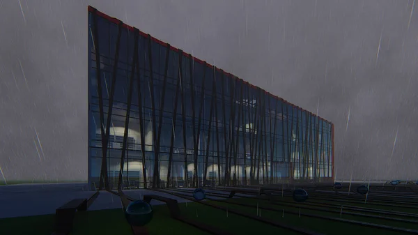 Progetto Business Center Multipiano Notte Nebbia Paesaggio — Foto Stock