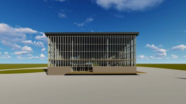 Çok katlı iş merkezinin 3D projesi. Yaz günü.