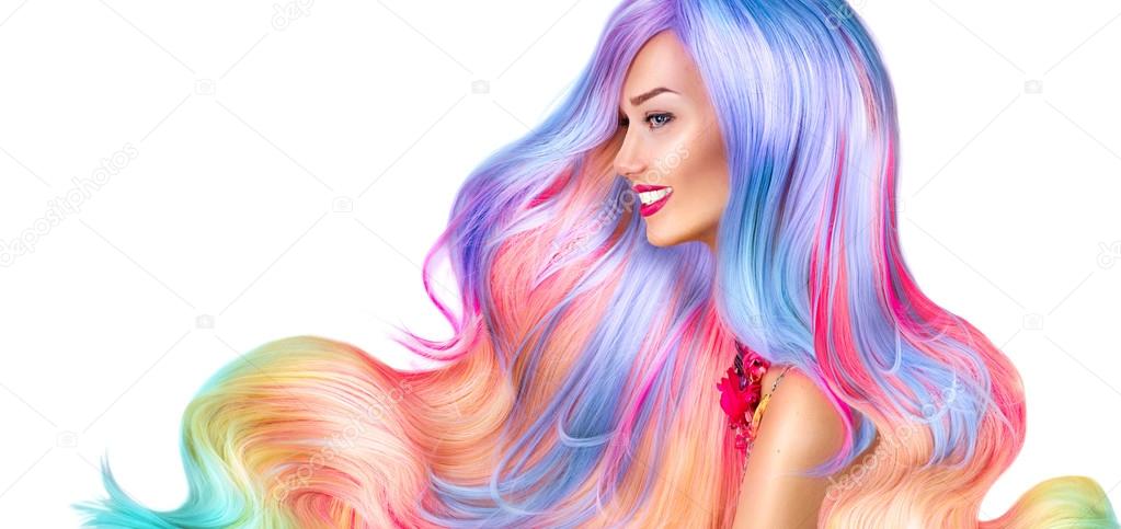  girl with colorful dyed hair