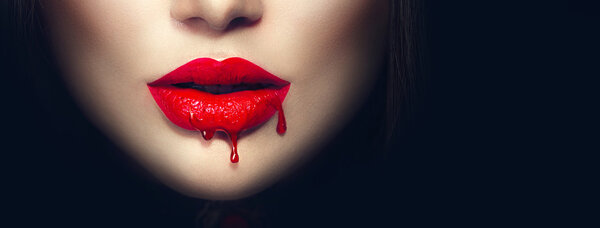  vampire red lips with dripping blood 