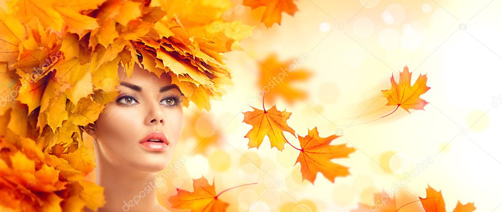 girl with autumn bright leaves 
