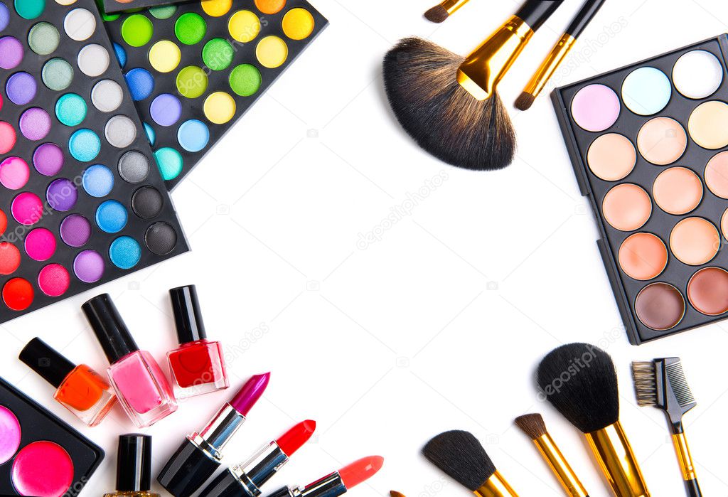 Makeup set palettes with colorful eyeshadows. 