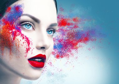 girl  with colorful powder makeup clipart