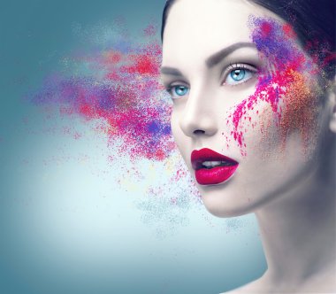  girl  with colorful powder makeup clipart