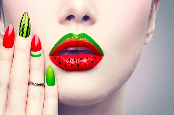 Beauty fashion watermelon makeup — Stock Photo, Image