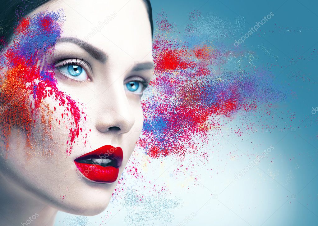 girl  with colorful powder makeup