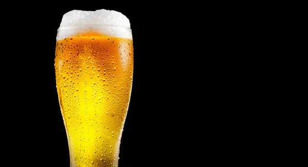 Cerveza Ligera Artesanal Fría Vidrio Con Gotas Agua Sobre Fondo —  Fotos de Stock