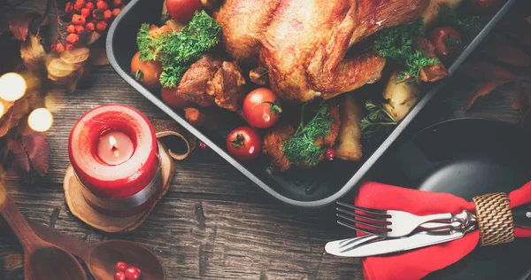 Kalkun Panggang Untuk Makan Malam Liburan Thanksgiving — Stok Foto