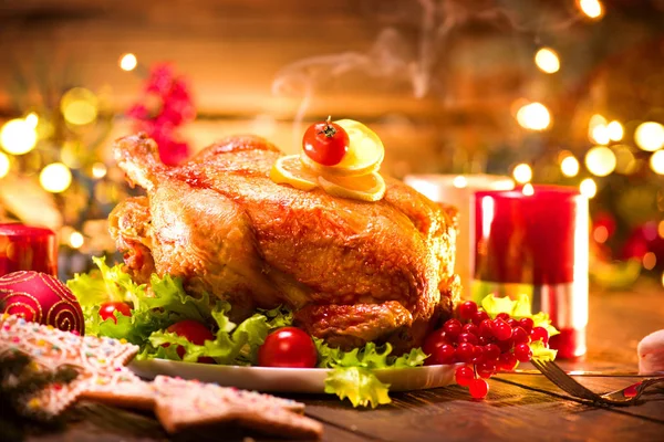 Holiday Roasted Turkey Christmas Dinner Blurred Background — Stock Photo, Image