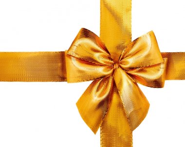 Selam. Altın saten hediye yay. Şerit. beyaz izole