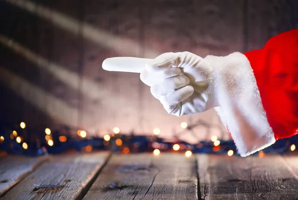 Santa Claus Hand Visar Nummer Ett Finger Och Peka — Stockfoto