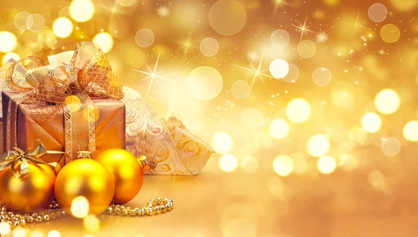 Christmas Golden Baubles Decorations Blurred Background — Stock Photo, Image