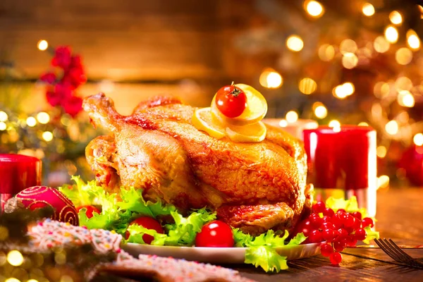 Holiday Roasted Turkey Christmas Dinner Blurred Background — Stock Photo, Image