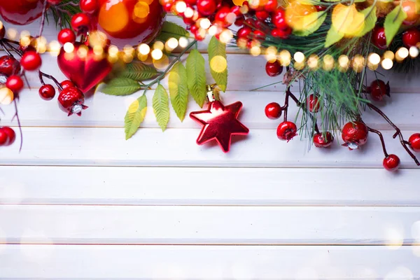 Decoração Natal Sobre Fundo Madeira Branco — Fotografia de Stock