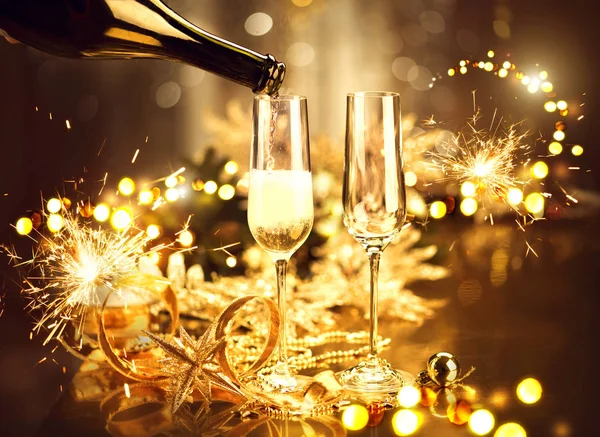 Fête Noël Avec Champagne Sur Fond Flou — Photo