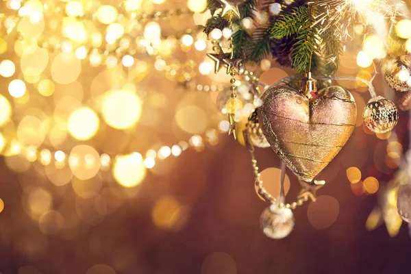 Goldene Weihnachtsdekoration Auf Bokeh Hintergrund — Stockfoto